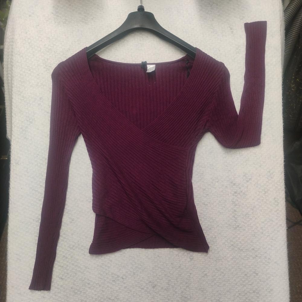 Divided Women’s Small Purple Ribbed Knit Long Sleeve Top Y2K Preppy Old Money 90